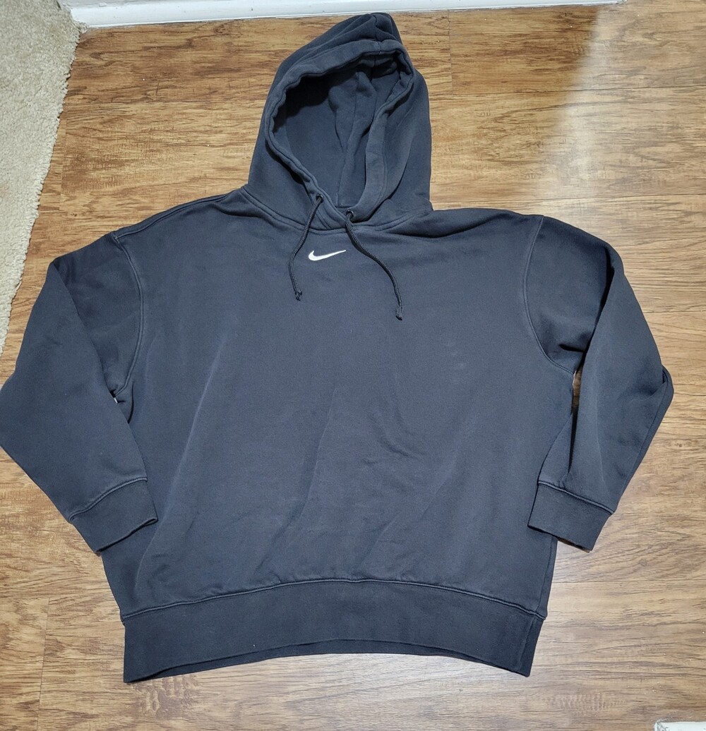 Nike Men's Black center check Pullover Hoodie Med Regular Hooded Pockets Logo - Picture 10 of 12